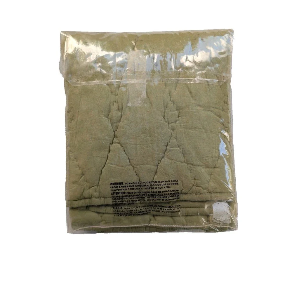West Elm Diamond Sham Standard Olive Green 100% Cotton Quilted Pillow Sham NIP